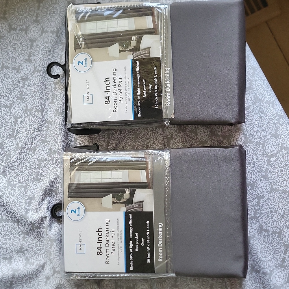 BOTH 84inch Gray Room Darkening Curtains 4 panels total (NEVER USED)